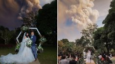 인근 지역 주민들 긴급대피 중인데 화산 폭발 배경 삼아 결혼식 올린 커플